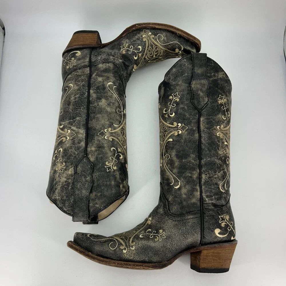 Circle G Boots Womens Size 7.5 L5048 Embroidered Crackle Western Cowgirl Leather